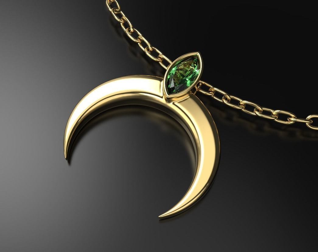 Moon pendant Lunar with a stone 3D print model_9