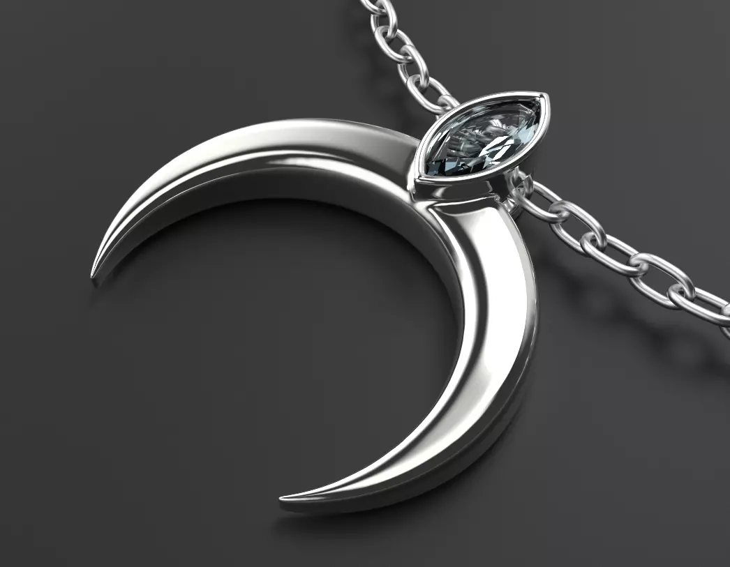 Moon pendant Lunar with a stone 3D print model_0