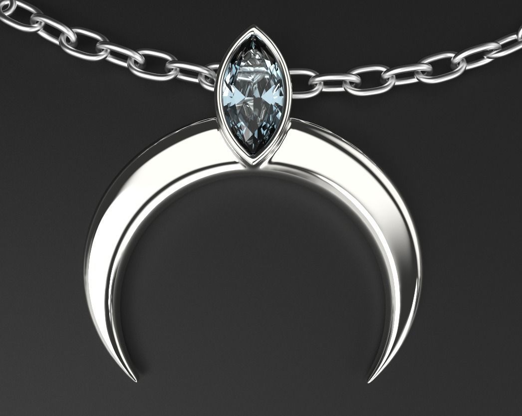 Moon pendant Lunar with a stone 3D print model_12