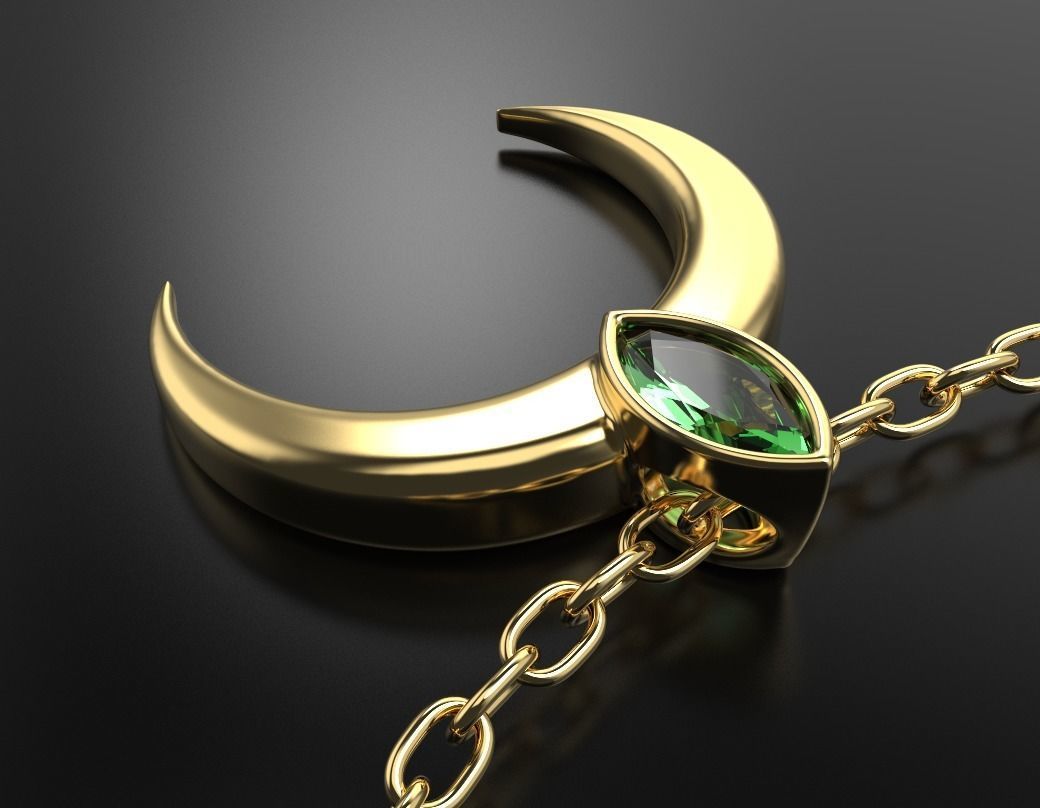 Moon pendant Lunar with a stone 3D print model_1