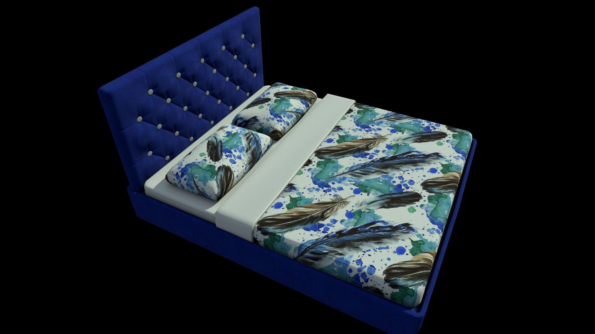 Bed with a soft headboard Low-poly 3D model_5