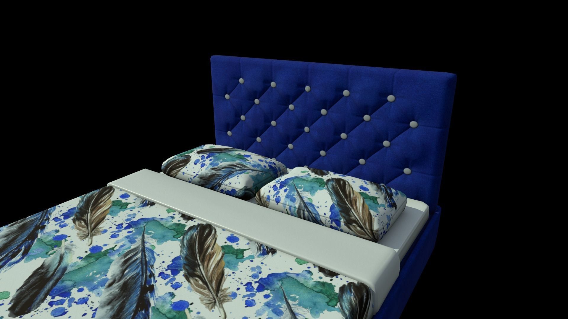 Bed with a soft headboard Low-poly 3D model_3