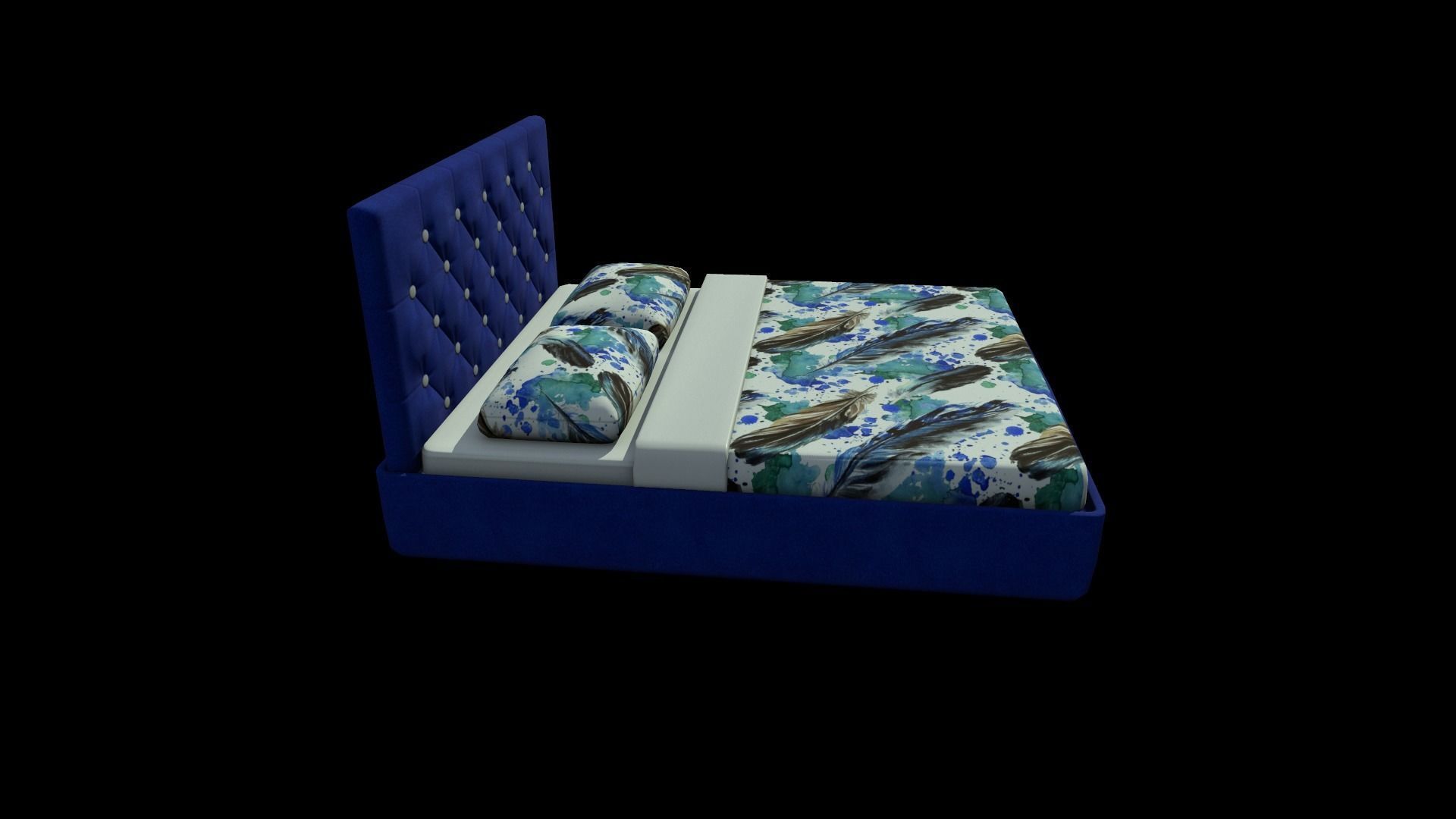 Bed with a soft headboard Low-poly 3D model_4
