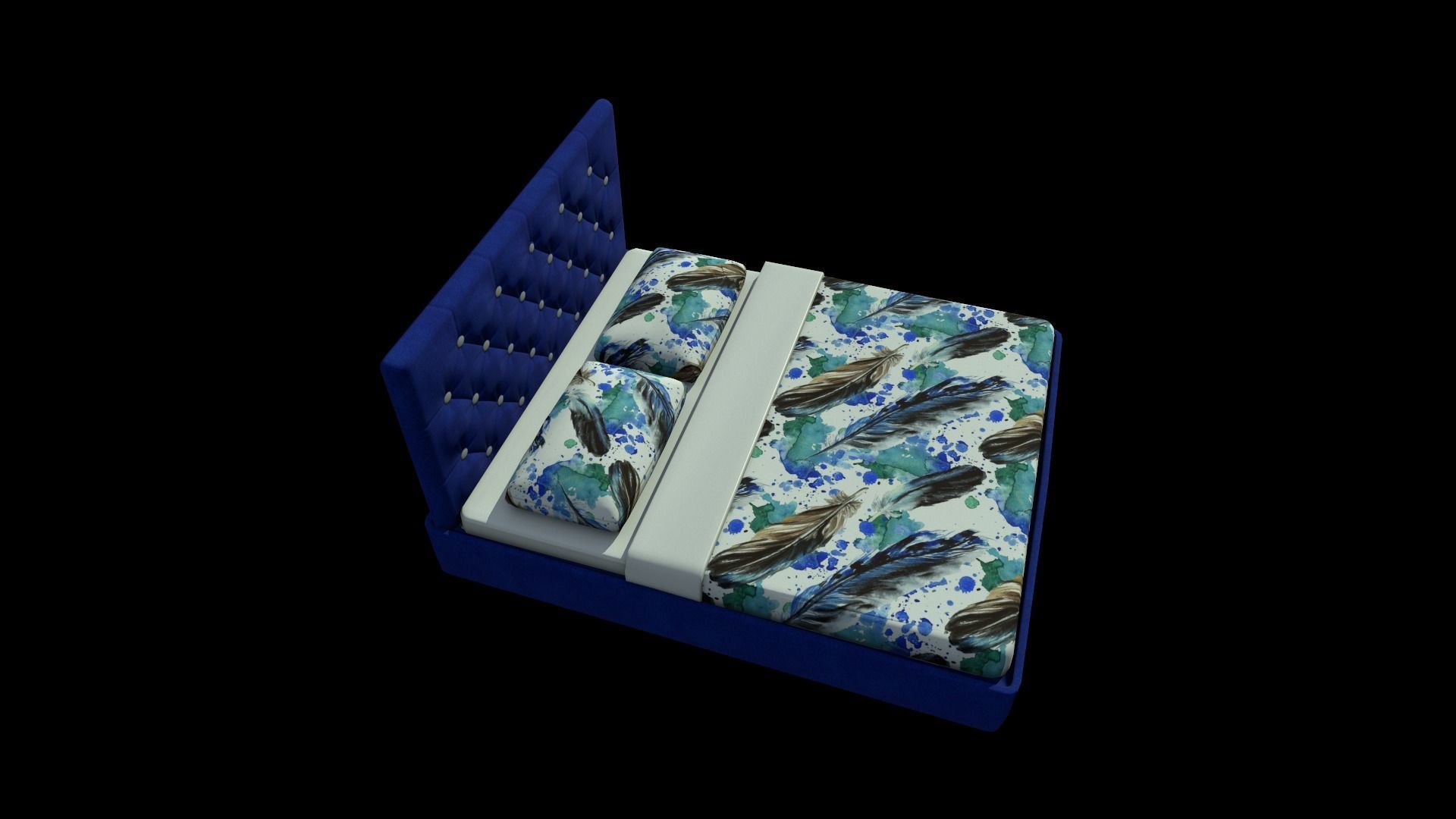 Bed with a soft headboard Low-poly 3D model_7