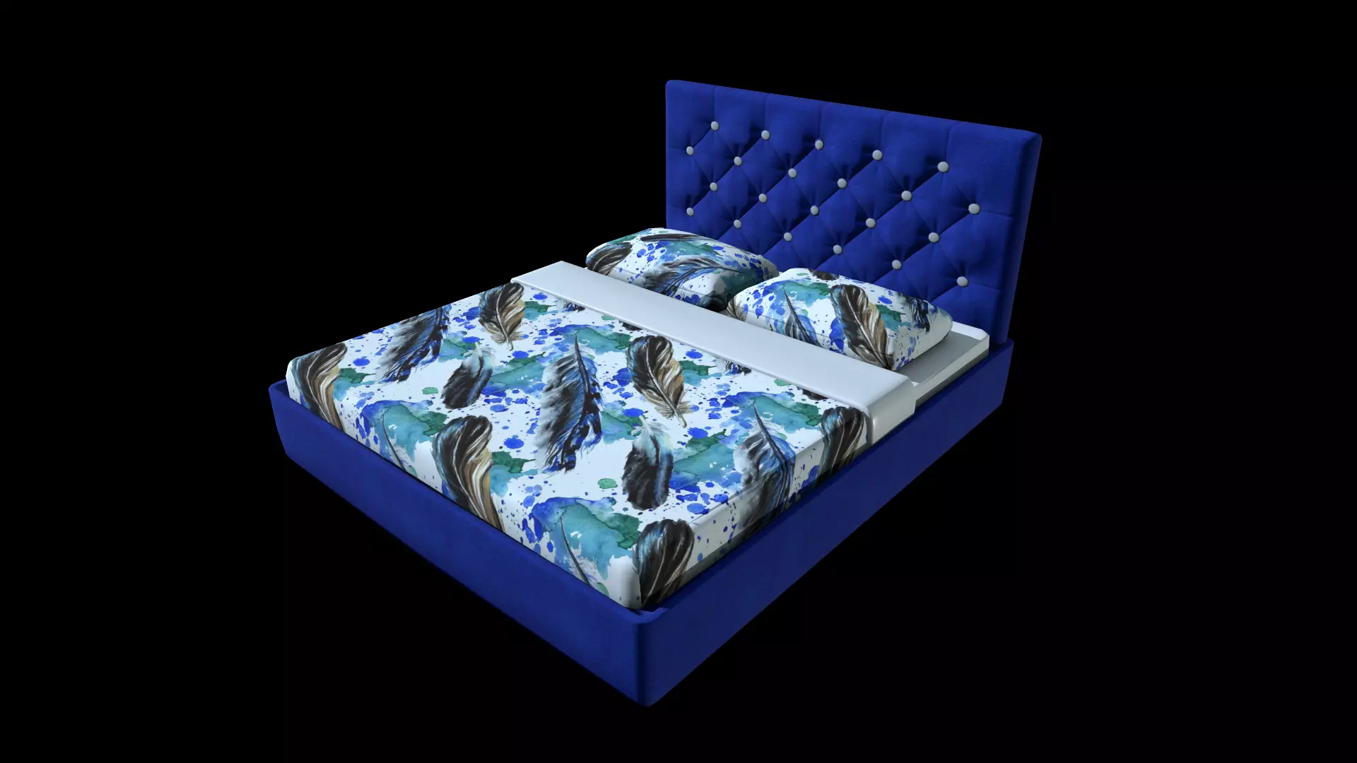 Bed with a soft headboard Low-poly 3D model_0