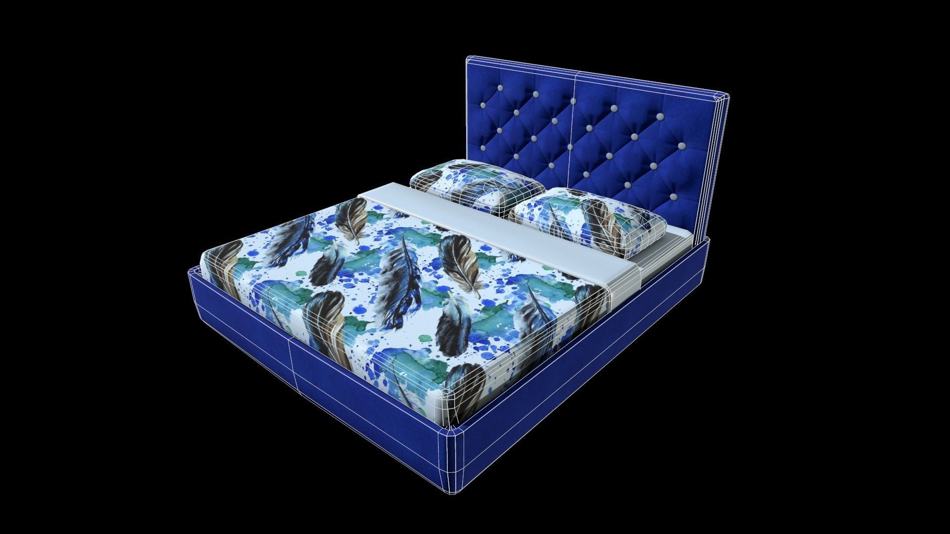 Bed with a soft headboard Low-poly 3D model_1