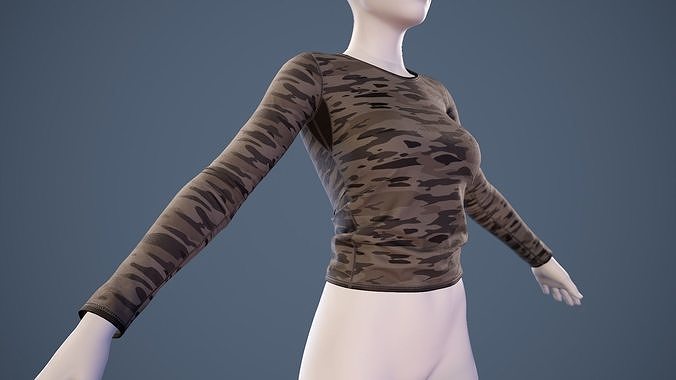Camo Long T-Shirt Low-poly 3D model