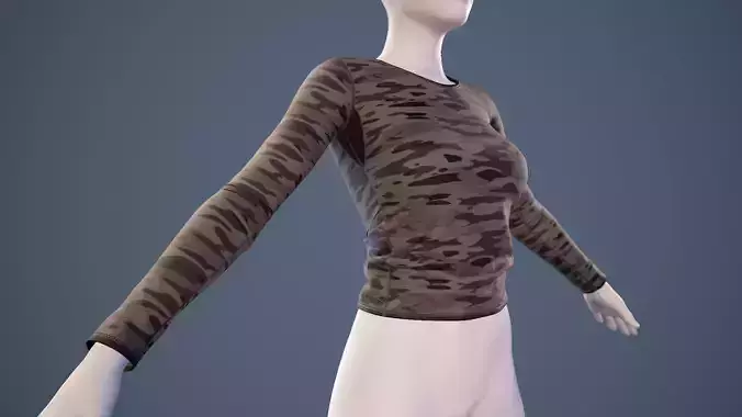 Camo Long T-Shirt Low-poly 3D model