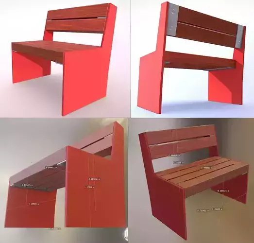 Park Bench 8 Oak Red Metal Frame 1  Low-poly 3D model