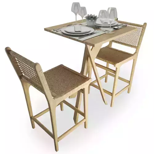 Wood And Rope Table And Stool Set AtelierS