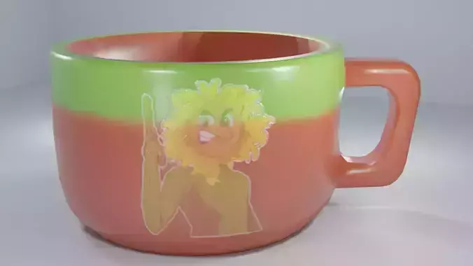 3d cup orange and mug with cartoon character