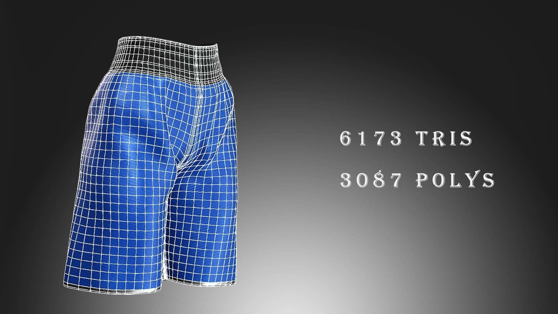 Boxing Shorts - Blue Low-poly 3D model_1