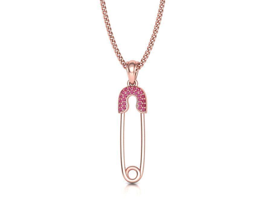 Safety Pin Diamond Necklace Pendant printable 3dmodel 3D print model_33