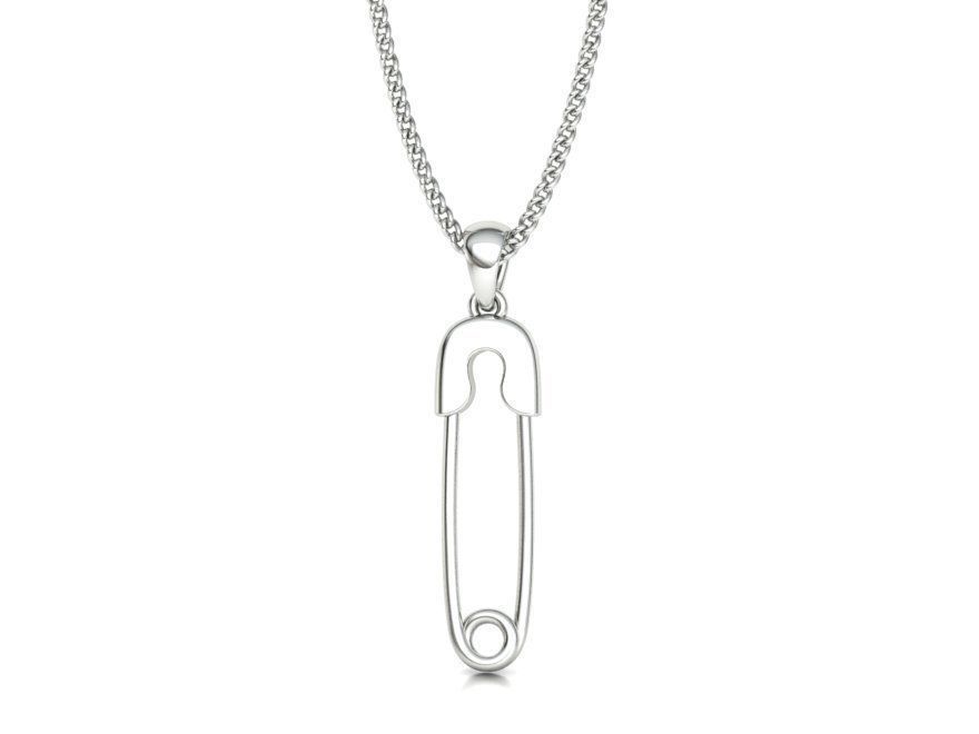 Safety Pin Diamond Necklace Pendant printable 3dmodel 3D print model_7