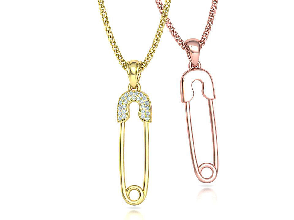 Safety Pin Diamond Necklace Pendant printable 3dmodel 3D print model_2