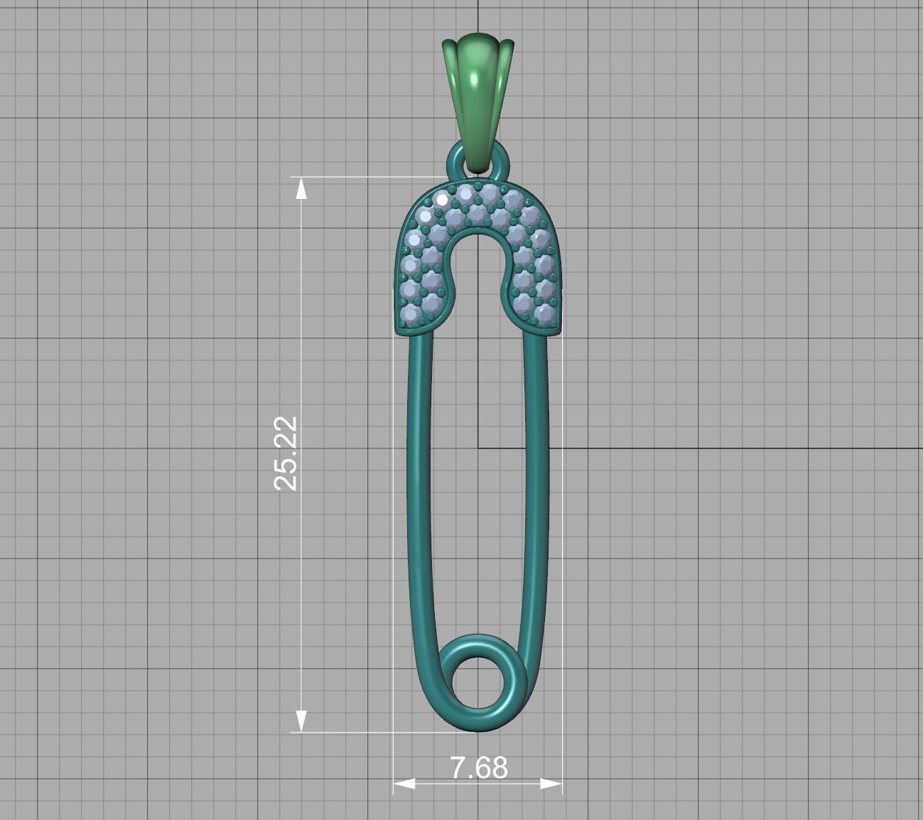 Safety Pin Diamond Necklace Pendant printable 3dmodel 3D print model_14