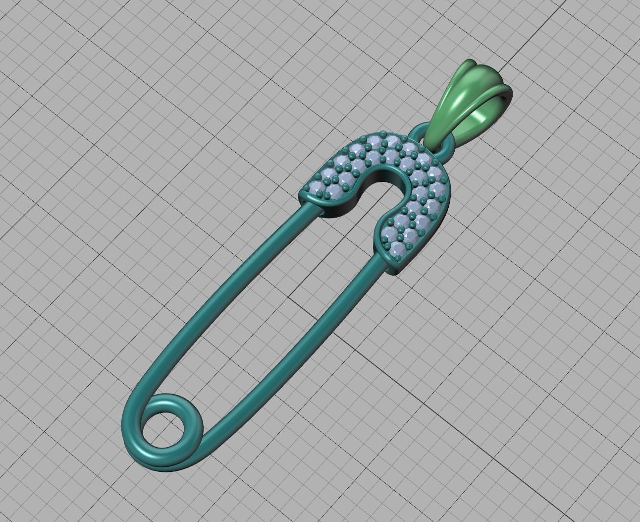 Safety Pin Diamond Necklace Pendant printable 3dmodel 3D print model_22