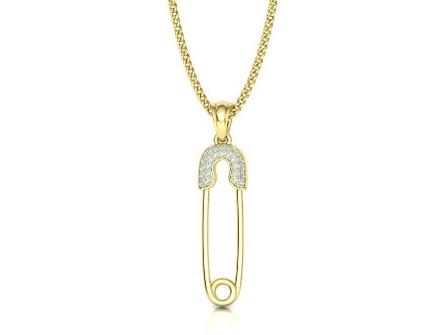 Safety Pin Diamond Necklace Pendant printable 3dmodel 3D print model_5
