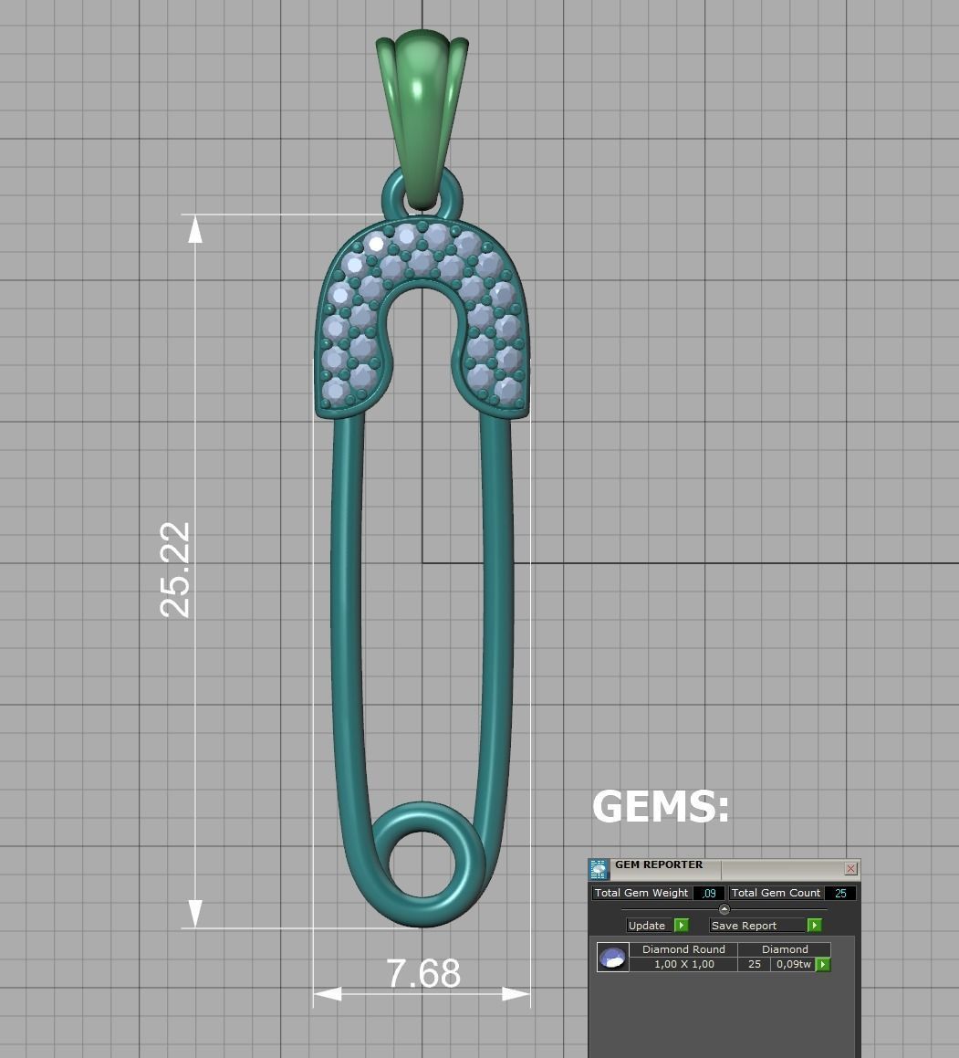 Safety Pin Diamond Necklace Pendant printable 3dmodel 3D print model_21