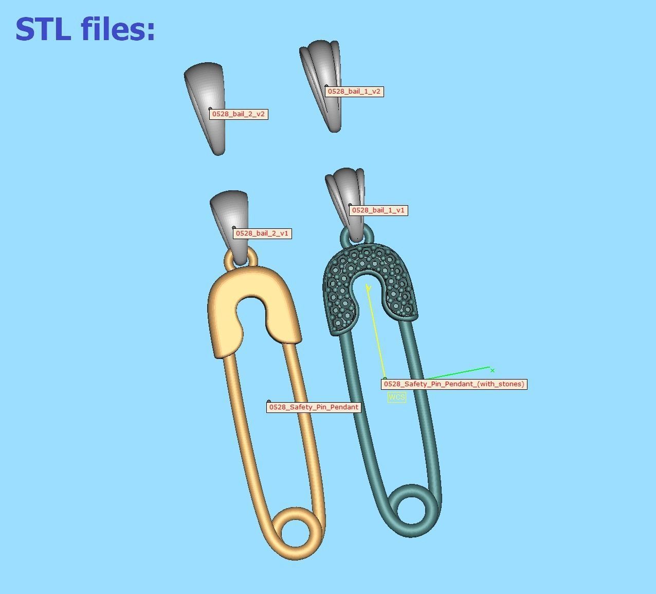 Safety Pin Diamond Necklace Pendant printable 3dmodel 3D print model_15