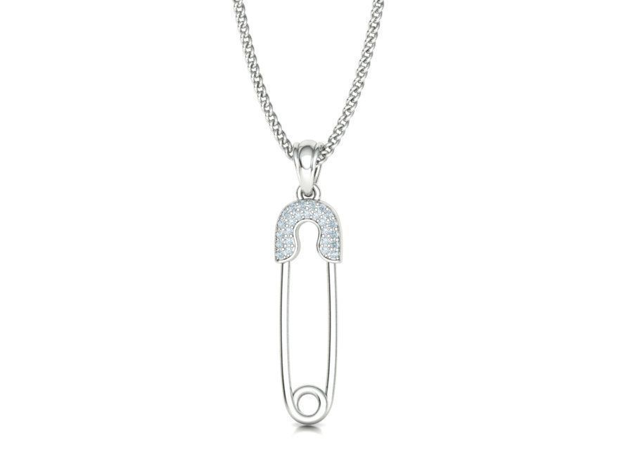 Safety Pin Diamond Necklace Pendant printable 3dmodel 3D print model_4