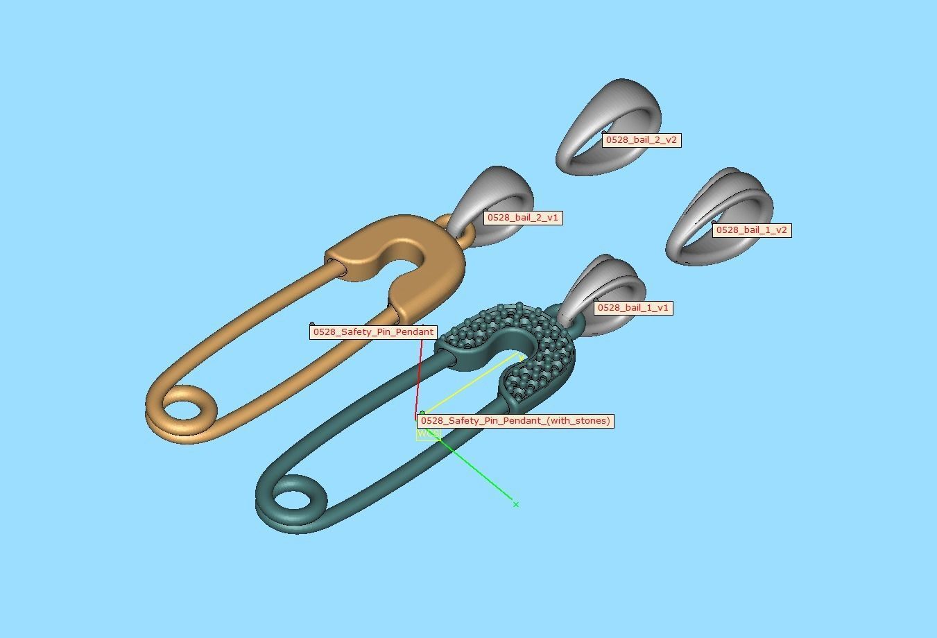 Safety Pin Diamond Necklace Pendant printable 3dmodel 3D print model_16