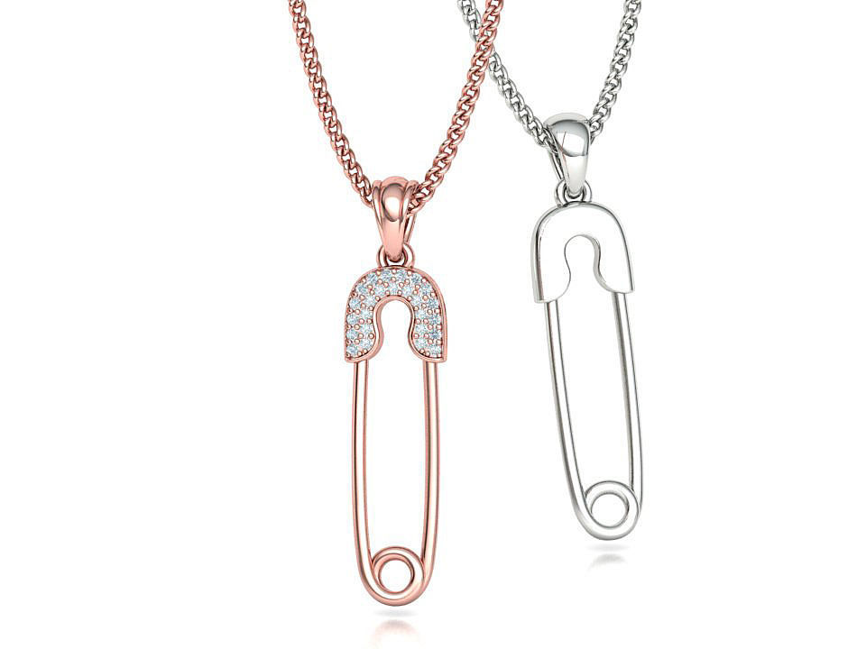 Safety Pin Diamond Necklace Pendant printable 3dmodel 3D print model_1