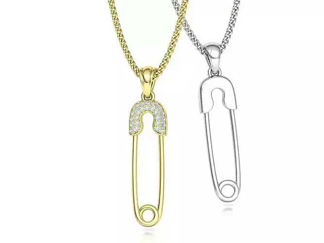 Safety Pin Diamond Necklace Pendant printable 3dmodel 3D print model
