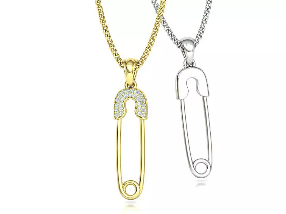Safety Pin Diamond Necklace Pendant printable 3dmodel 3D print model_0