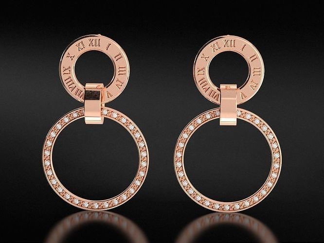 Stylish earrings with diamonds and Roman watches 660 3D print model