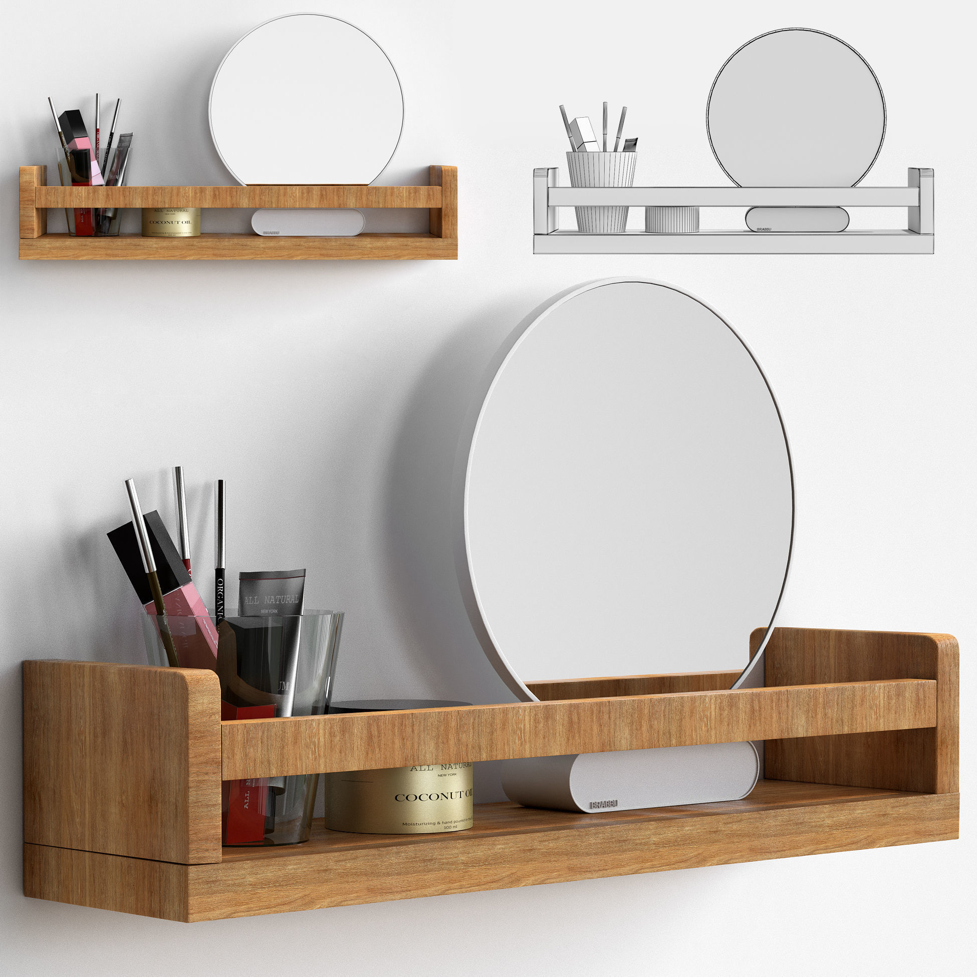 Bathroom-set2 wooden shelf with towels 3D model_3