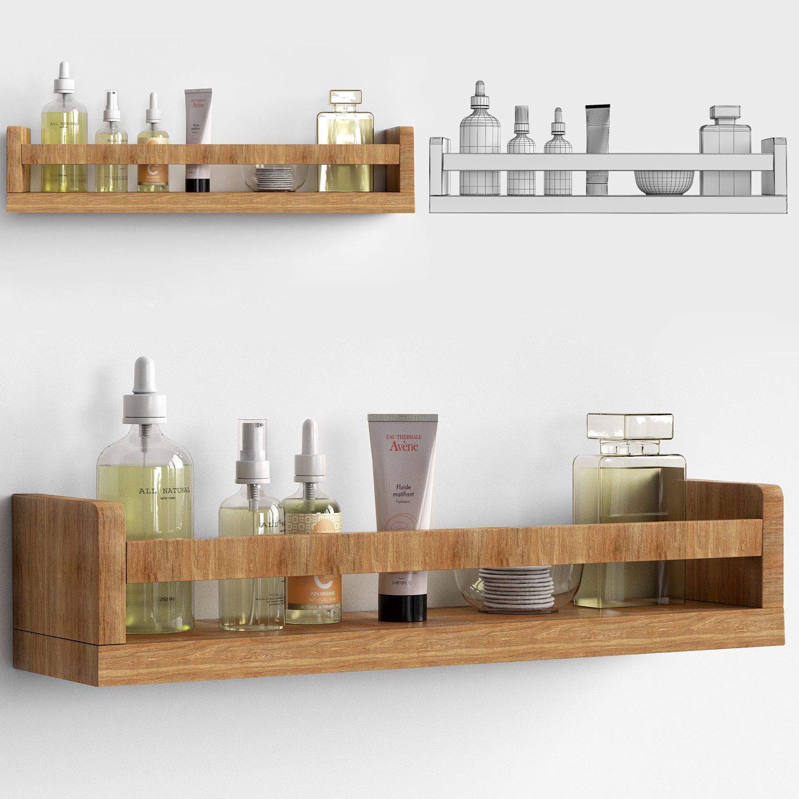 Bathroom-set2 wooden shelf with towels 3D model_4