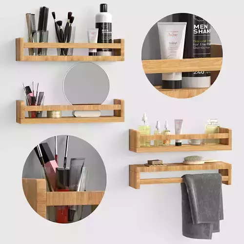 Bathroom-set2 wooden shelf with towels
