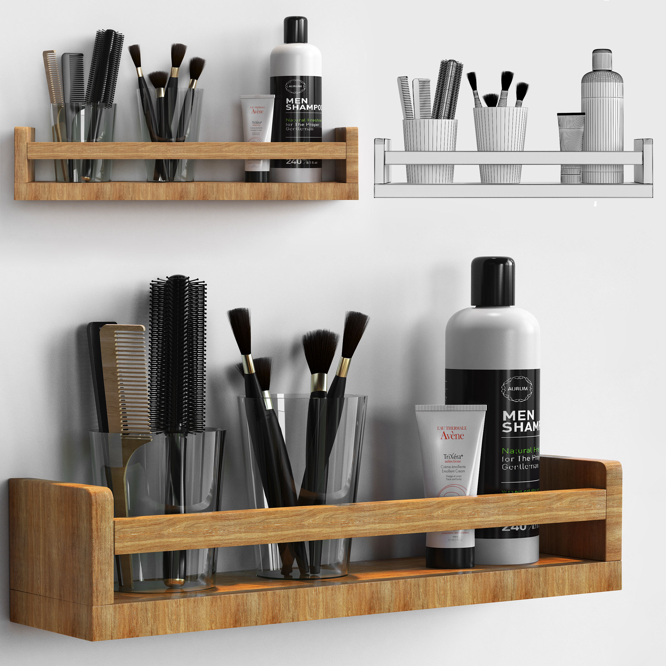 Bathroom-set2 wooden shelf with towels 3D model_1
