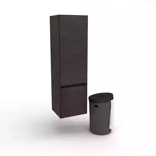 Dark Wooden Bathroom Cabinet And Laundry Hamper