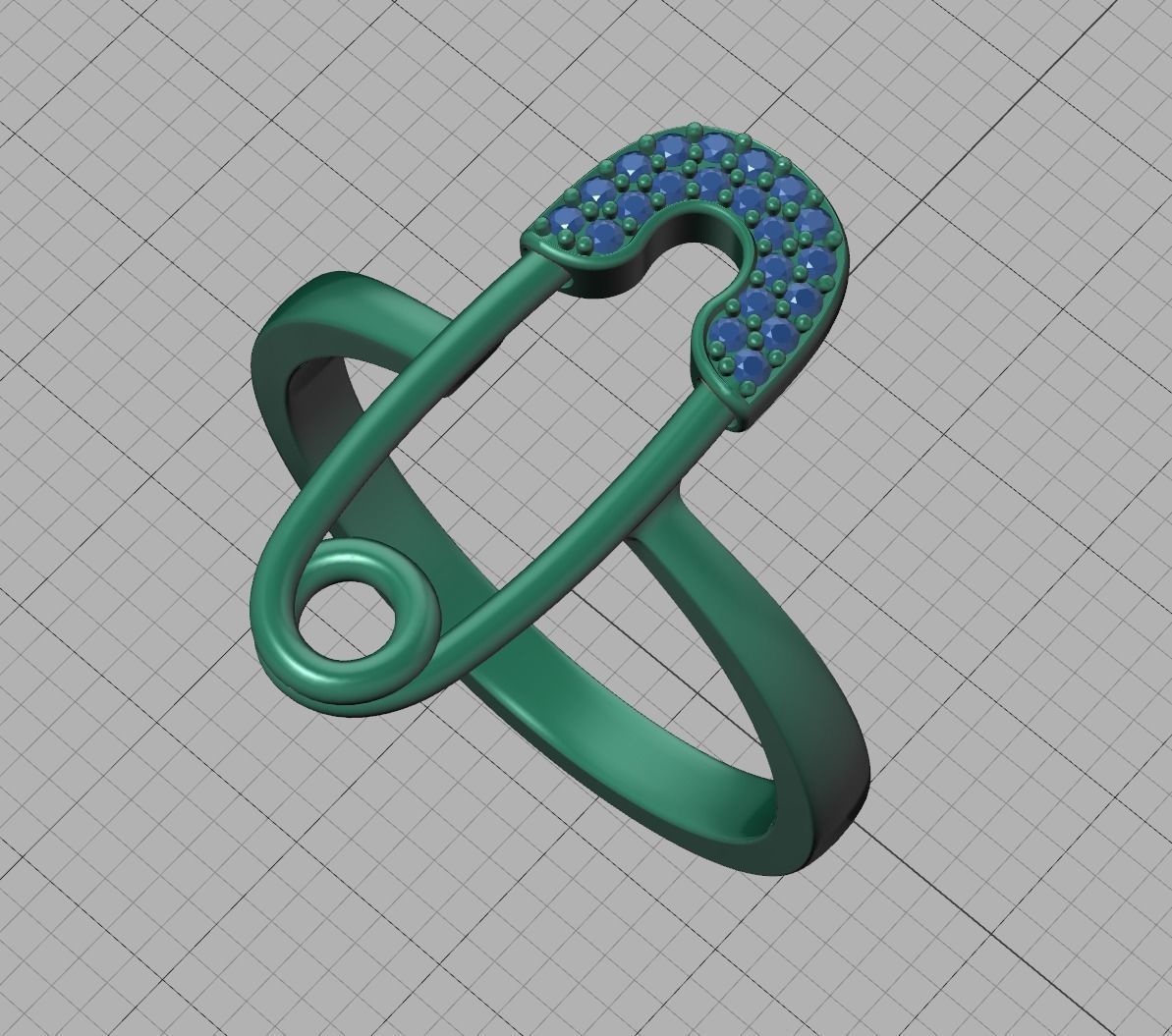 Diamond Safety Pin fashion ring 3dmodel v2 3D print model_10