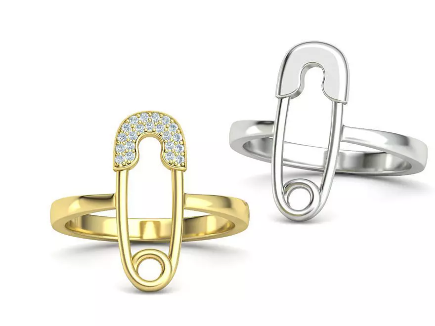 Diamond Safety Pin fashion ring 3dmodel v2 3D print model_0