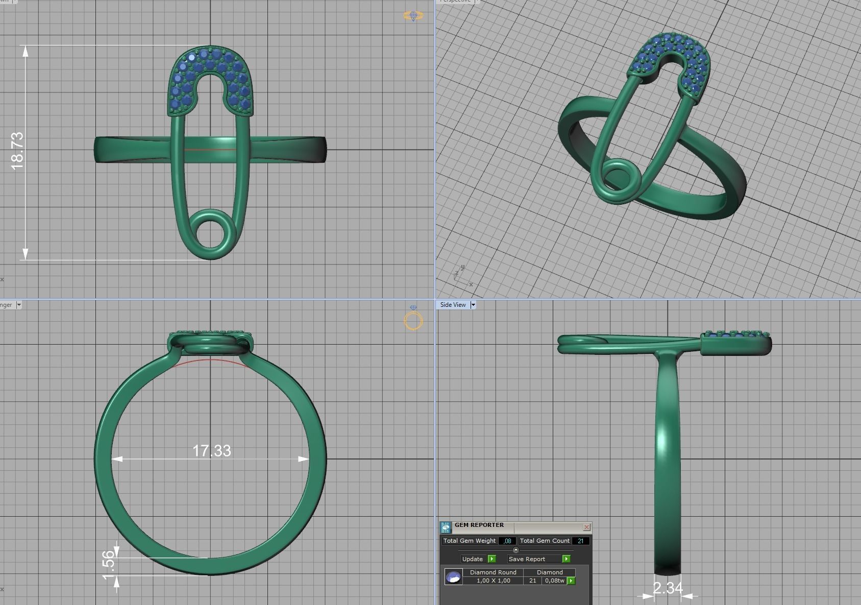 Diamond Safety Pin fashion ring 3dmodel v2 3D print model_7