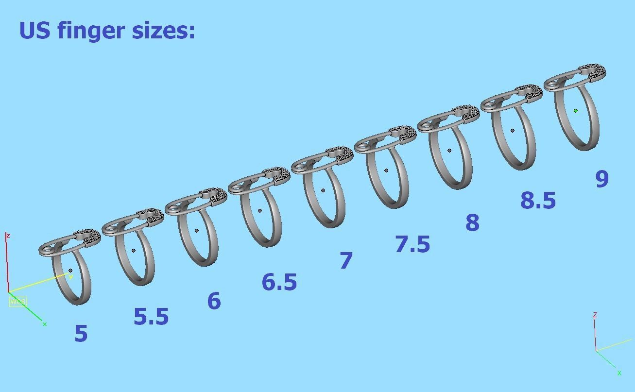 Diamond Safety Pin fashion ring 3dmodel v2 3D print model_19