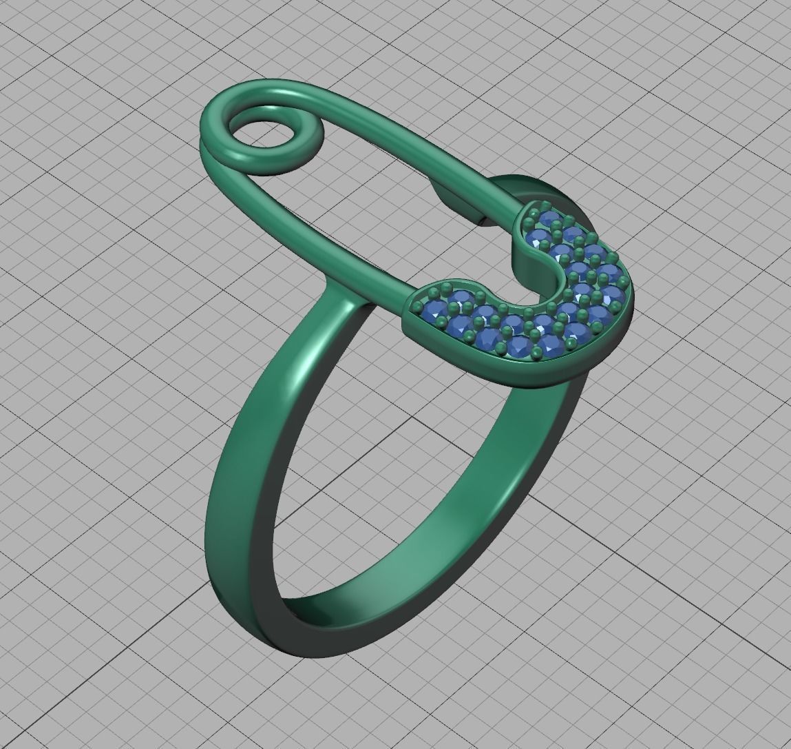 Diamond Safety Pin fashion ring 3dmodel v2 3D print model_9