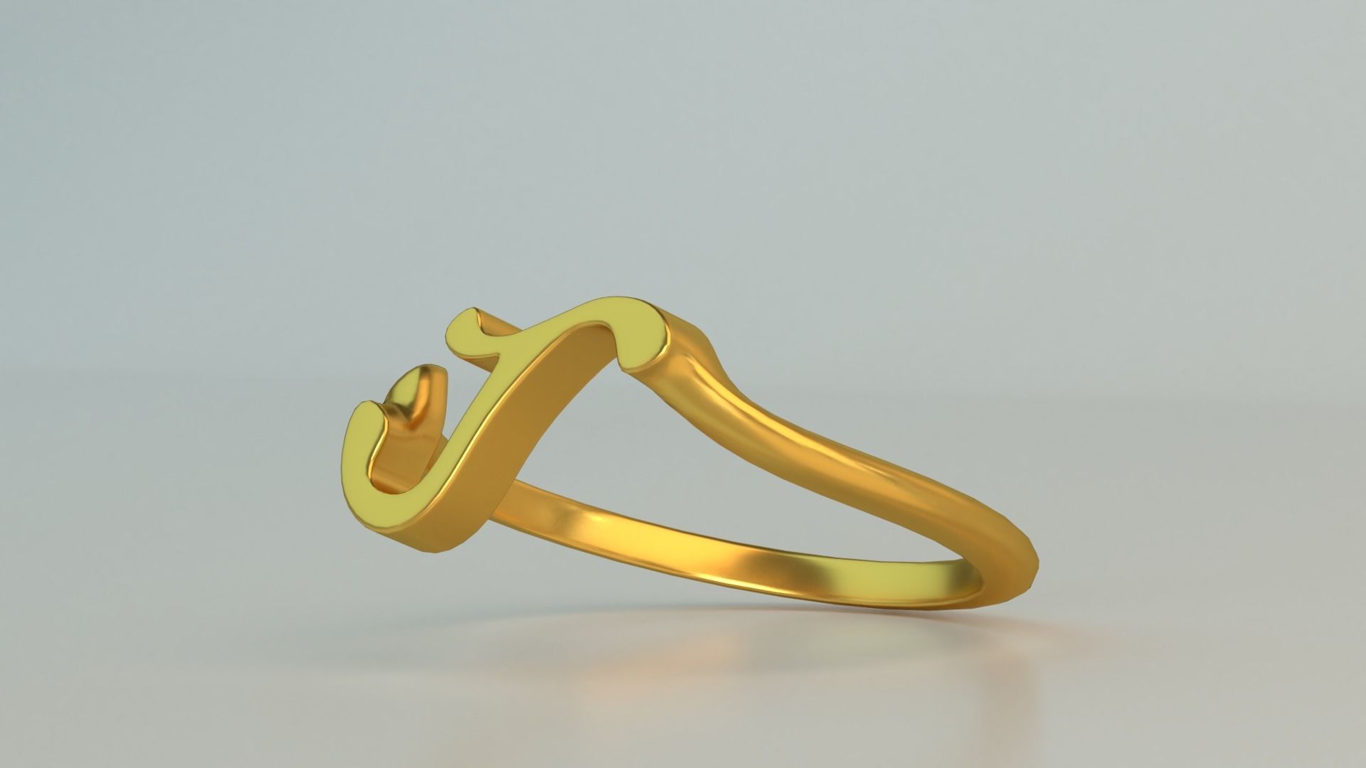 Ring J gold with om symbol 3D model_2