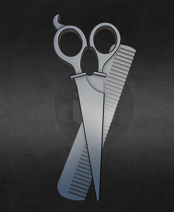 Scissors pair of and comb 3D print model_1