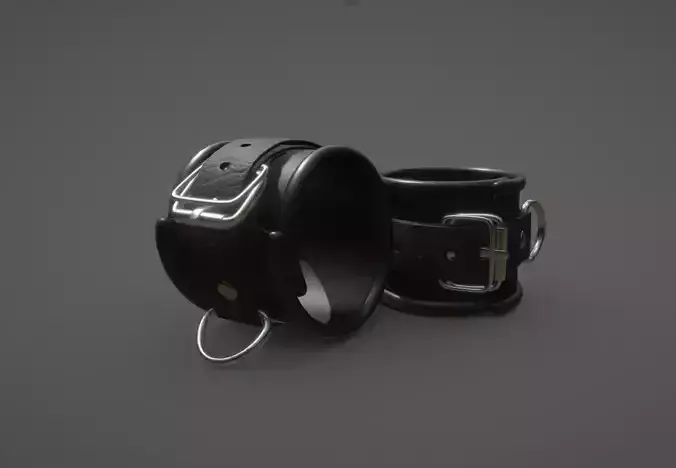 Black leather hand cuffs Low-poly 3D model