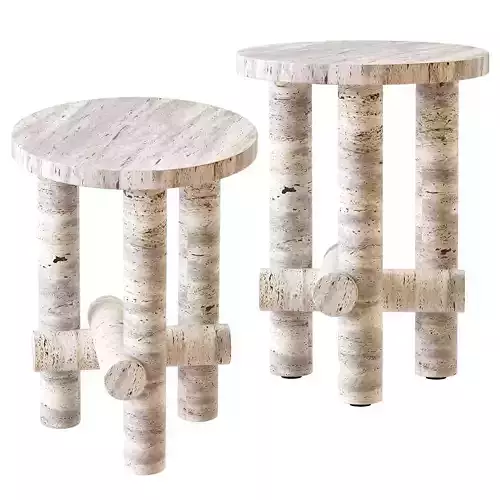 Ensemble of Travertine Side Tables by Clement Brazille 3D model