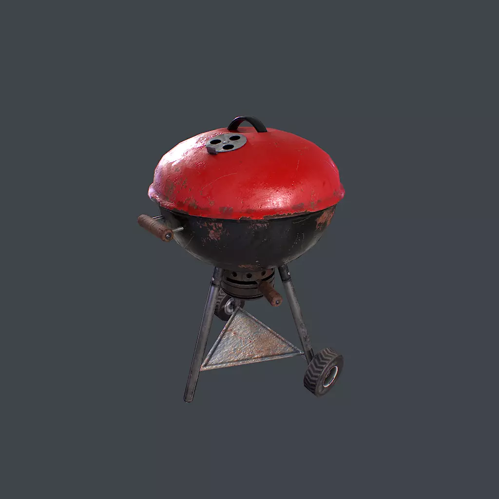 Old Barbecue Low-poly 3D model_0
