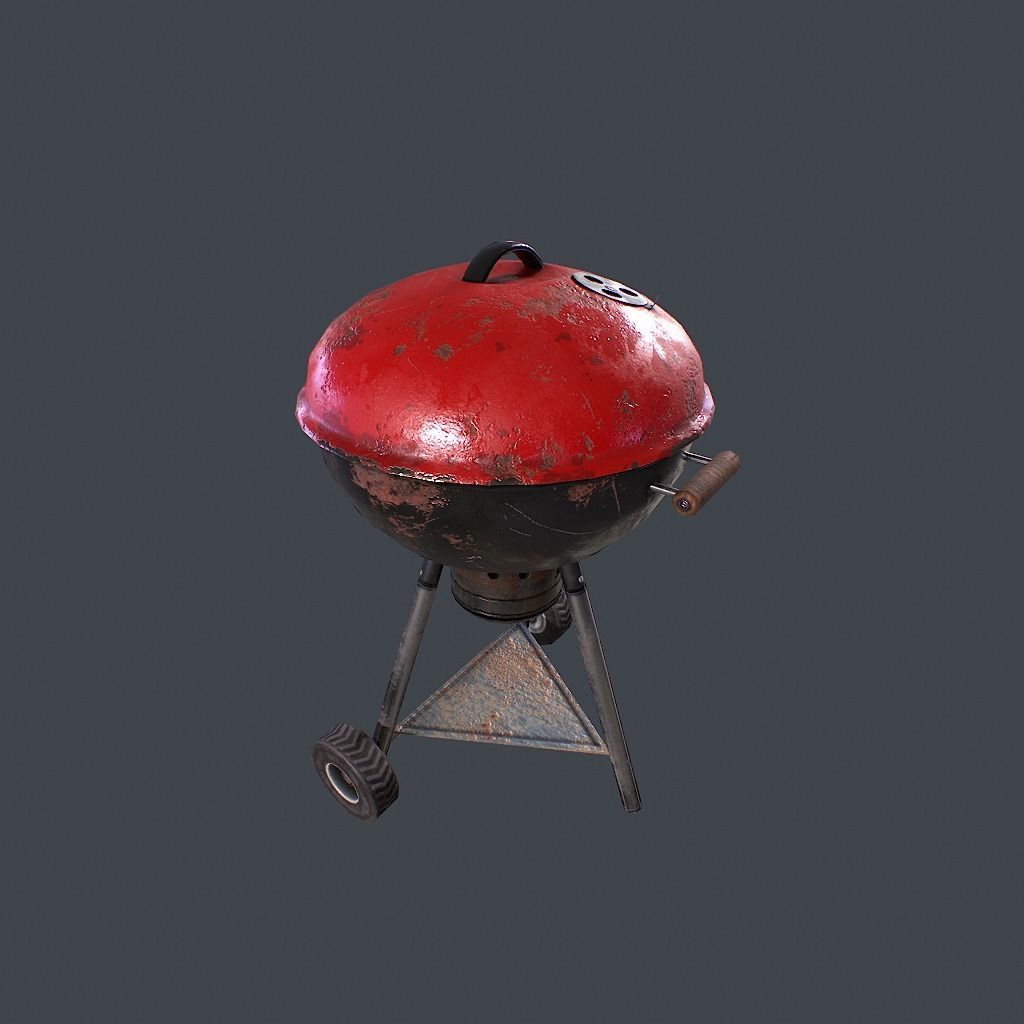 Old Barbecue Low-poly 3D model_1