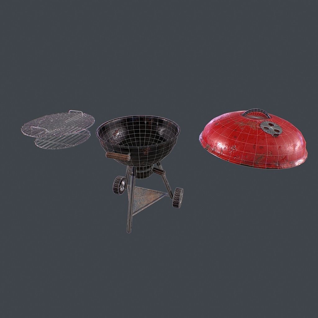 Old Barbecue Low-poly 3D model_18