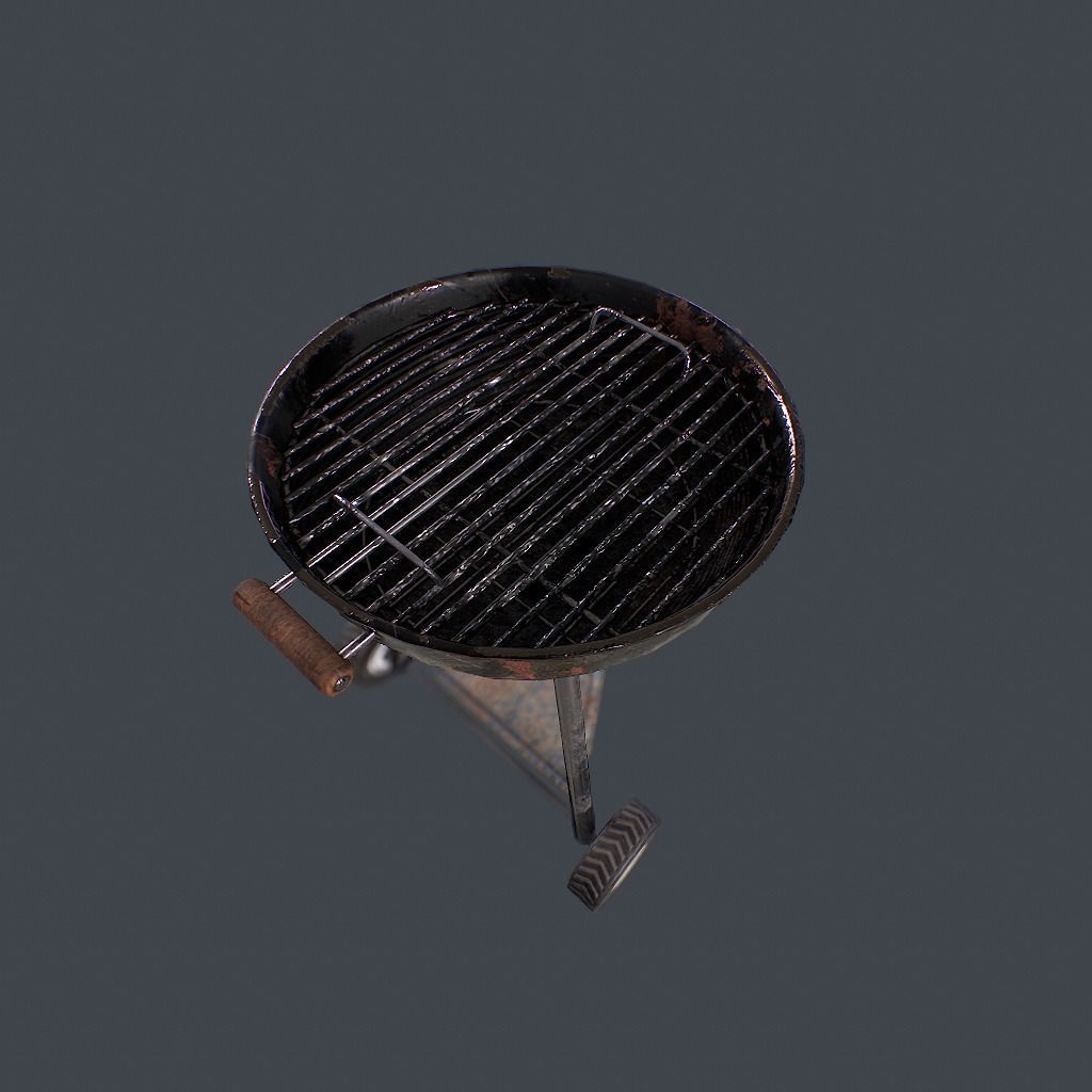 Old Barbecue Low-poly 3D model_10