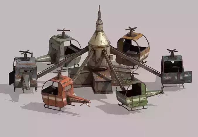 Helicopters In Abandoned Amusement Park 3D model