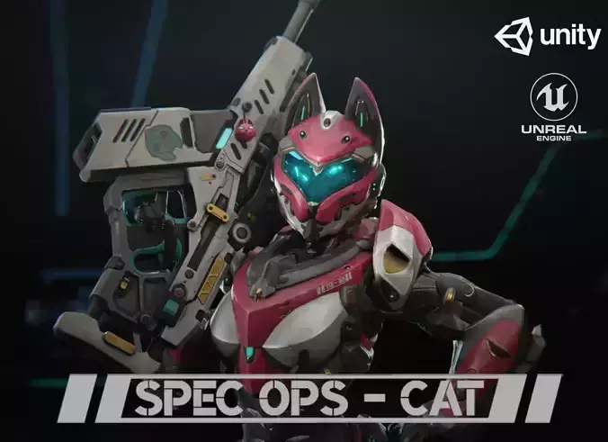 Yui - SpecOps Cat Low-poly 3D model